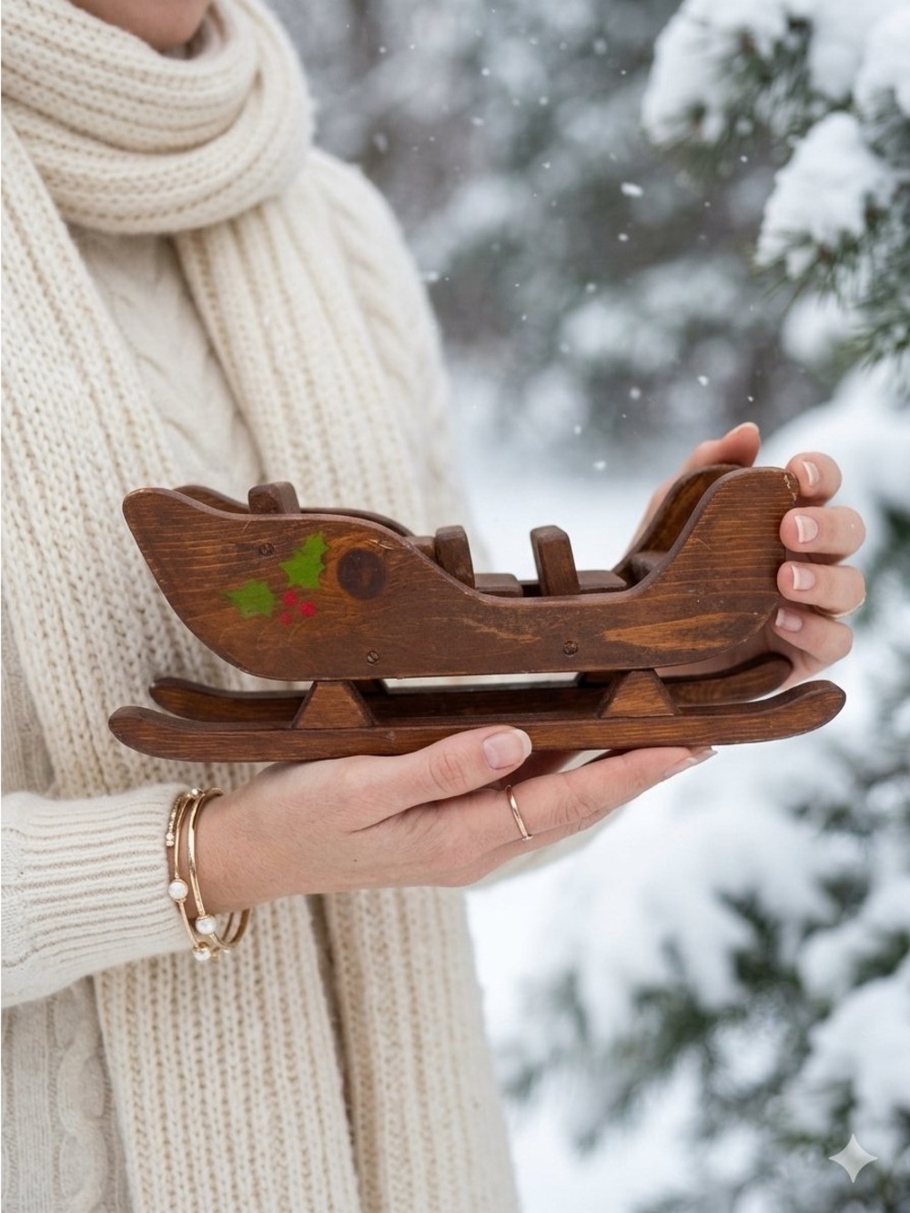 LR Vance Wood Sled Only Music Box Winter Wonderland vintage 1977